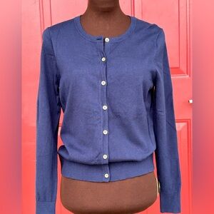 NWOT CHARTER CLUB (Macy’s) sM navy cardigan-gold tone buttons-silky rayon/nylon